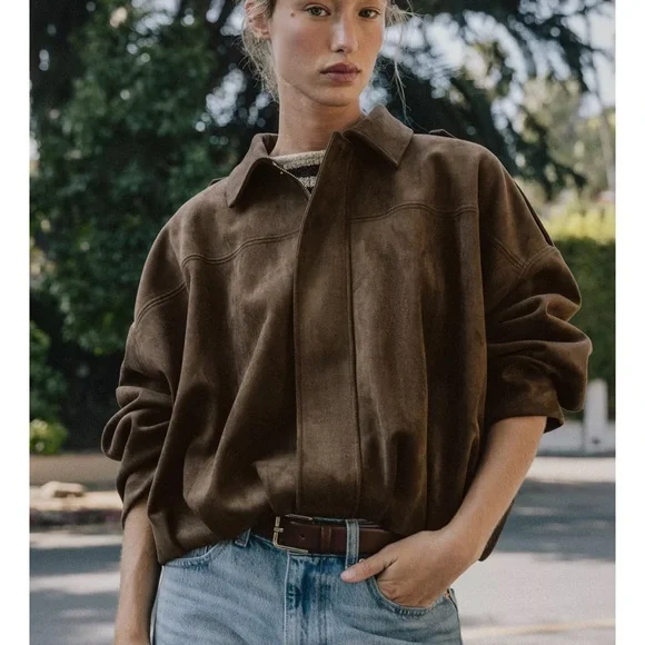 Zara SUEDE EFFECT BOMBER JACKET - Picture 15 of 15